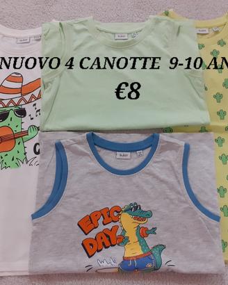 NUOVO 4 Canotte 9-10 anni Bambino 