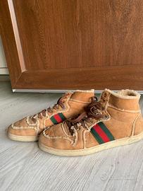 Scarpe GUCCI alte uomo in camoscio e pelliccia