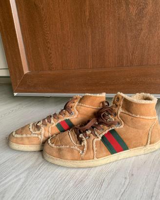 Scarpe GUCCI alte uomo in camoscio e pelliccia