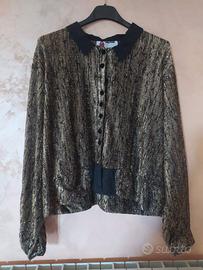 Camicia da donna vintage effetto laminato oro nero