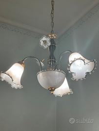 lampadario vintage vetro lattimo ceramica calice