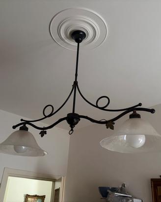 Lampadario 2 luci in ferro battuto