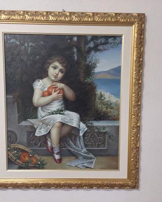 Quadro dipinto su tela con cornice barocca oro