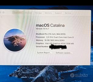 Macbook pro 15" mid 2012  -R16GB- 2.5GHz i5- 500GB