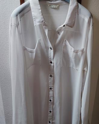 camicia bianca lunga bottoncini in argento brunito