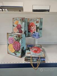 8 Shopper di carta a Fiori 18x23+10 cm