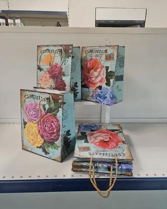 8 Shopper di carta a Fiori 18x23+10 cm