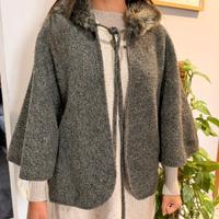 Mantella Vintage in Lana con Cappuccio e Pelliccia