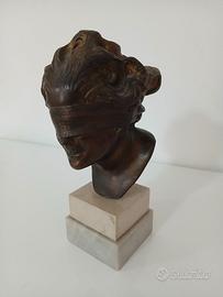 Busto Scultura Bronzo Dea Bendata Fortuna Marmo Ep
