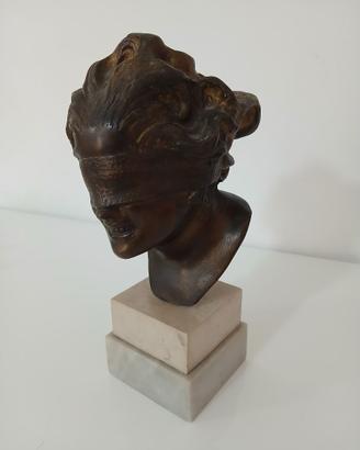 Busto Scultura Bronzo Dea Bendata Fortuna Marmo Ep
