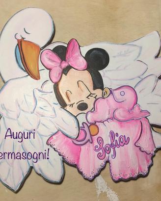 Fiocco nascita in legno per arrivo cicogna