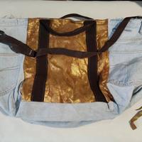 Maxi Borsa Jeans Boho-Chic con Frange e Oro - Arti