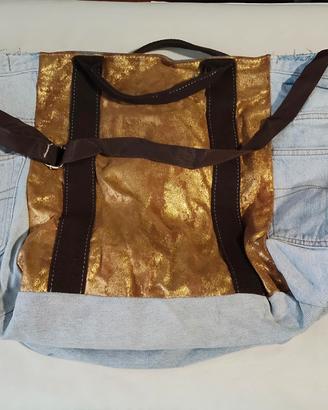 Maxi Borsa Jeans Boho-Chic con Frange e Oro - Arti