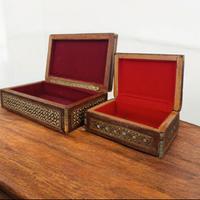 Coppia portagioie vintage legno e madreperla 