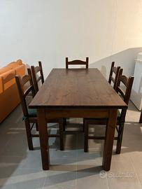 Tavolo in legno 150X80 h 77 + 6 sedie
