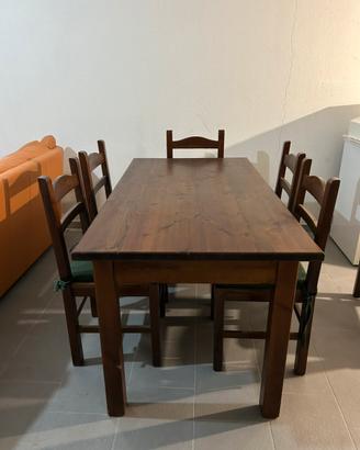 Tavolo in legno 150X80 h 77 + 6 sedie
