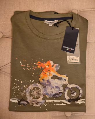 t-shirt Consenso kaki con motocicletta M