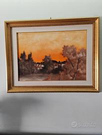 Quadro Dipinto ad Olio Paesaggio al Tramonto