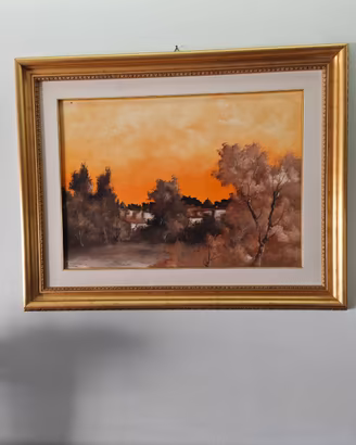 Quadro Dipinto ad Olio Paesaggio al Tramonto