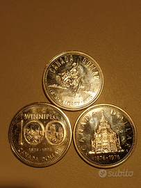 Dollari Canada n.3 argento fdc 1874/75/76