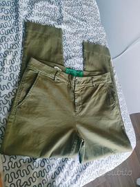 Chino Benetton cotone elasticizzato verde oliva