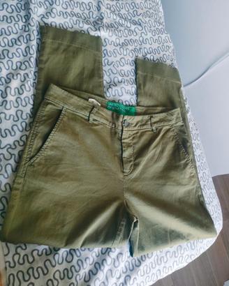 Chino Benetton cotone elasticizzato verde oliva