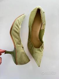 decollete in pelle Verde scamosciata Tg 38 