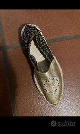 Espadrillas Pinko dorate in pelle e tessuto