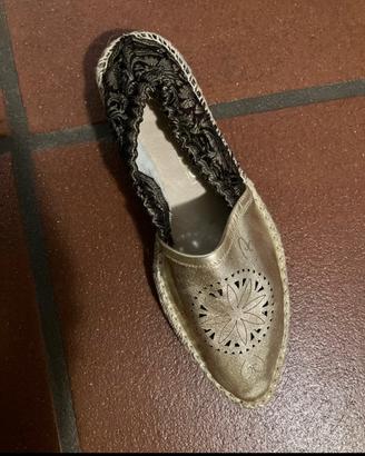 Espadrillas Pinko dorate in pelle e tessuto