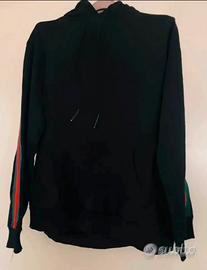 Felpa Stamped nera tg L con bande Web verdi rosse