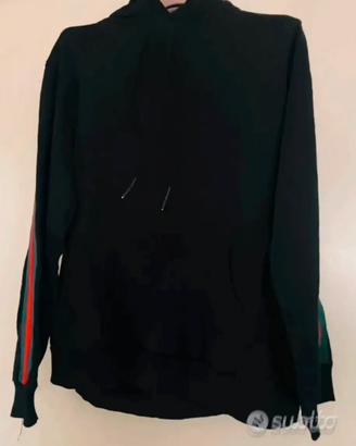 Felpa Stamped nera tg L con bande Web verdi rosse