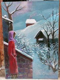 Eliano Fantuzzi olio su tela quadro Neve