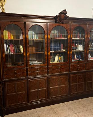 Magnifica libreria e scrivania in radica di noce