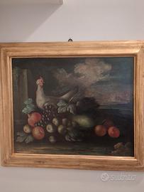 Antica natura morta con frutta e gallina
