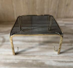 Tavolino In Ottone Con Vetro Fumè Anni 80 Design