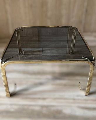 Tavolino In Ottone Con Vetro Fumè Anni 80 Design
