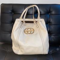 borsa gucci bianca in pelle britt large tote bag