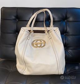 borsa gucci bianca in pelle britt large tote bag