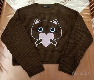 Maglioncino con ricamo gatto bambina