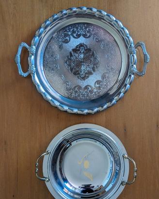 Vassoio inciso e ciotola Acciaio e fregi dorati