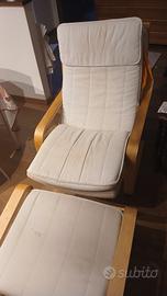 sedia Ikea in legno e tessuto con poggiapiedi