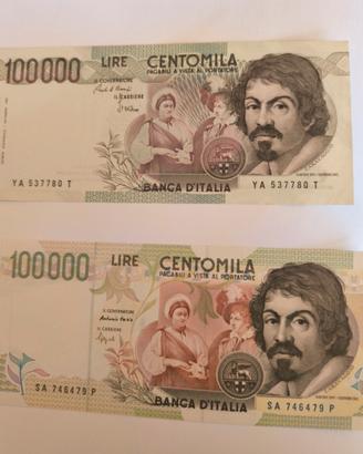 2 banconote 100.000 Caravaggio 