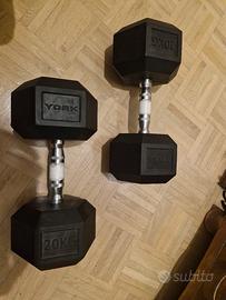 COPPIA DI MANUBRI ACCIAO TESTA GOMMATA 2 x 20 KG