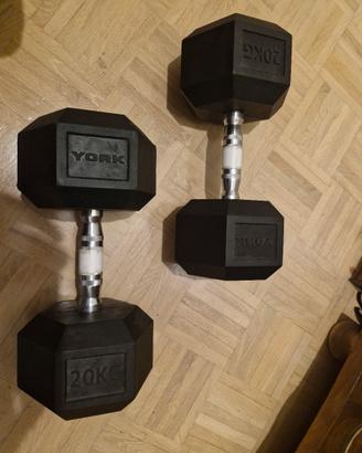 COPPIA DI MANUBRI ACCIAO TESTA GOMMATA 2 x 20 KG