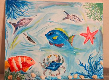 quadro con soggetto il mare 40×50 tempera su tela