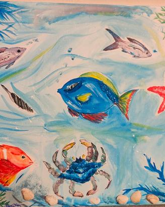 quadro con soggetto il mare 40×50 tempera su tela
