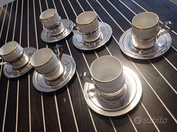 6 tazzine caffè in porcellana Bavaria e argento 