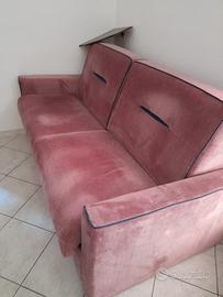 Divano Letto 3 Posti in Velluto Rosa - 190 cm