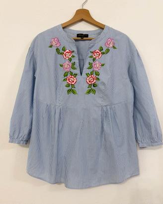 LUISA SPANOLI Maglia blusa bianca lu righe fiori