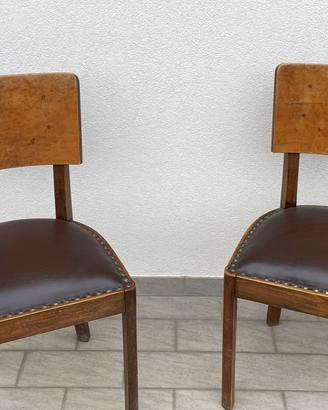 Sedie vintage in legno-seduta imbottita e borchie